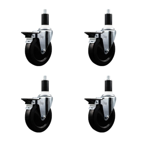 Service Caster 5'' Hard Rubber Swivel 1-3/8'' Expanding Stem Caster Set with Brake, 4PK SCC-EX20S514-HRS-PLB-138-4